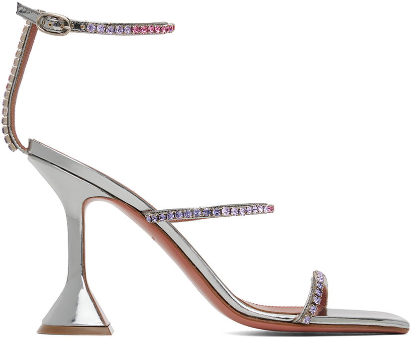 Modni dodatki Amina Muaddi Amina Muaddi Gilda Crystal-Embellished Heeled Sandals Kovinski | GILDA SANDAL CL MIRROR