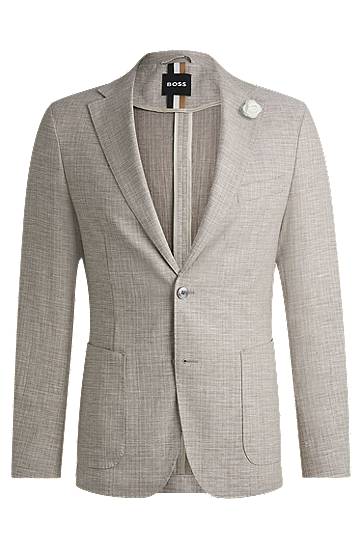 Jakna BOSS BOSS Slim Fit Micro-Patterned Blazer Bež | 50540724