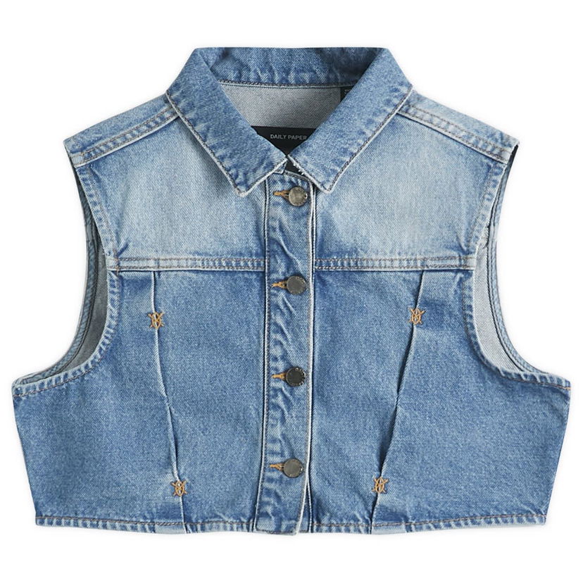 Telovnik DAILY PAPER Daily Paper Asola Sleeveless Cropped Denim Vest, Size Large Modra | 2511148