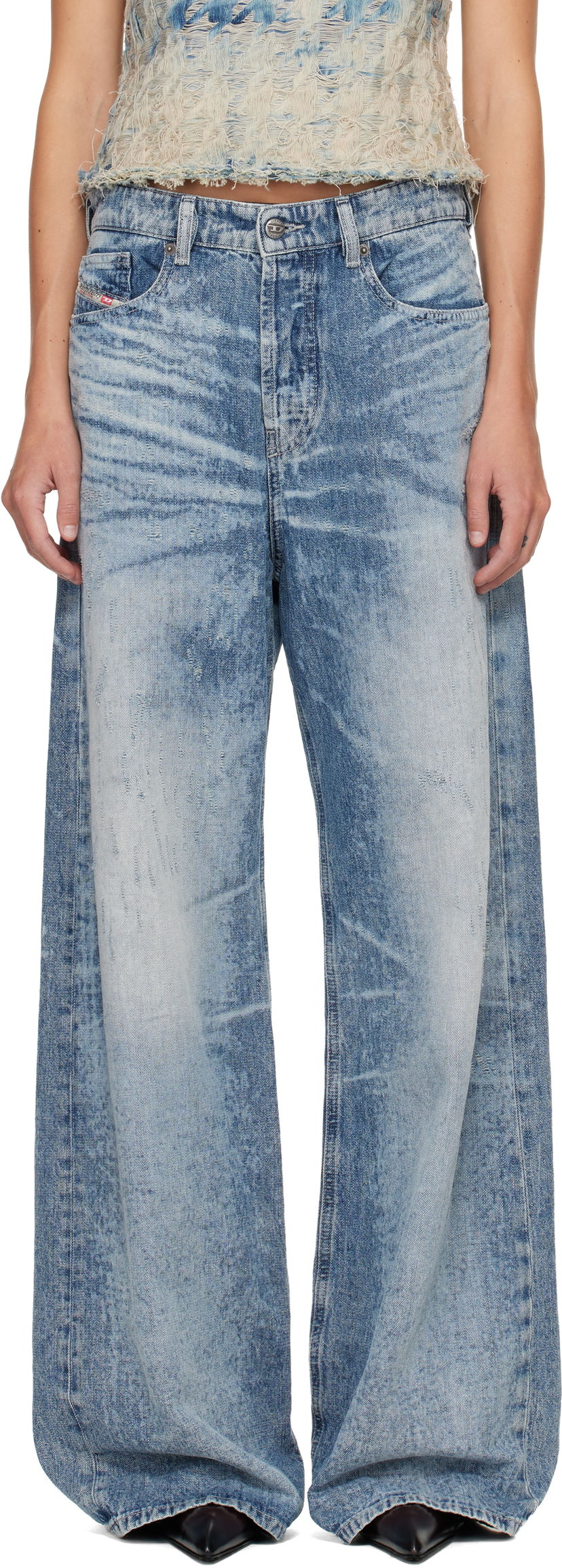 Kavbojke Diesel 1971 D-Sent 068ty Distressed Wide-Leg Jeans Modra | A21489 068TY