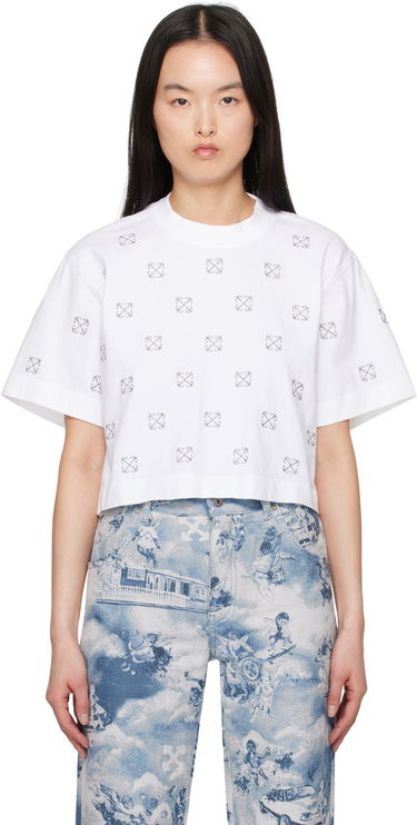Krop-top Off-White Off-White Little Arrows Lurex Crop T-Shirt Bela | OWAA090S25JER0040172, 0