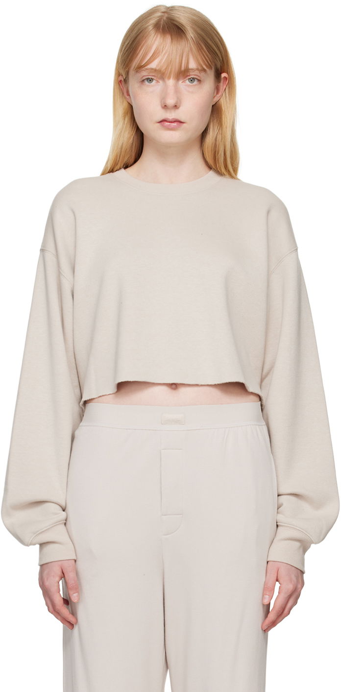 Pleteni pulover SKIMS SKIMS Fleece Cropped Sweatshirt Bež | TP-PLO-5559W