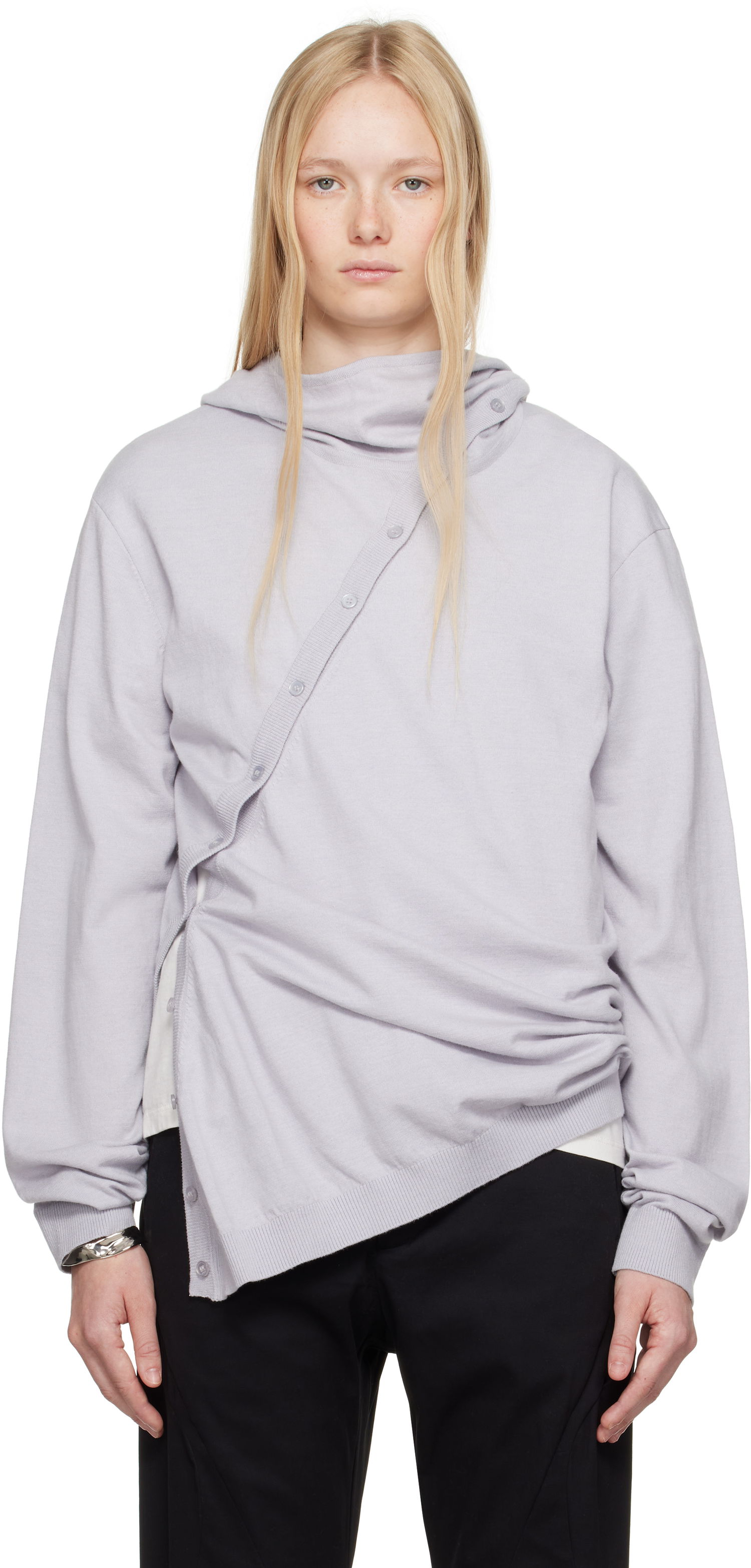 Pleteni pulover Post Archive Faction (PAF) 8.0 Center Knit Hoodie by Post Archive Faction (PAF) Siva | 8.0 KHC-LG, 0