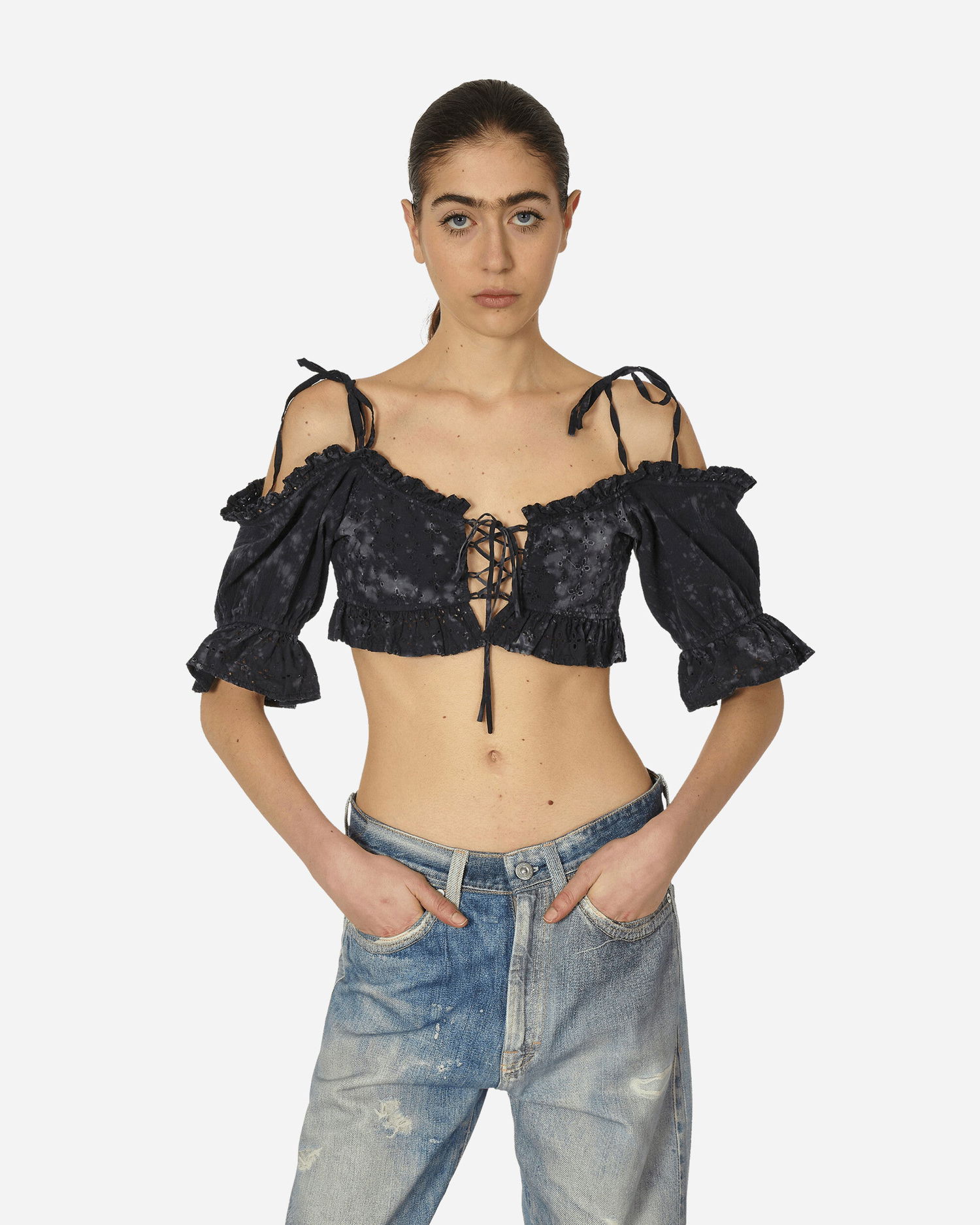 Majica brez rokavov GUESS Dyed Sangallo Top Washed Out Black Črna | W4GH03WEUC0 F9CK, 0