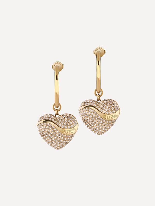 Uhani GUESS Gold-Tone Heart Drop Earrings Kovinski | JUBE04495JW
