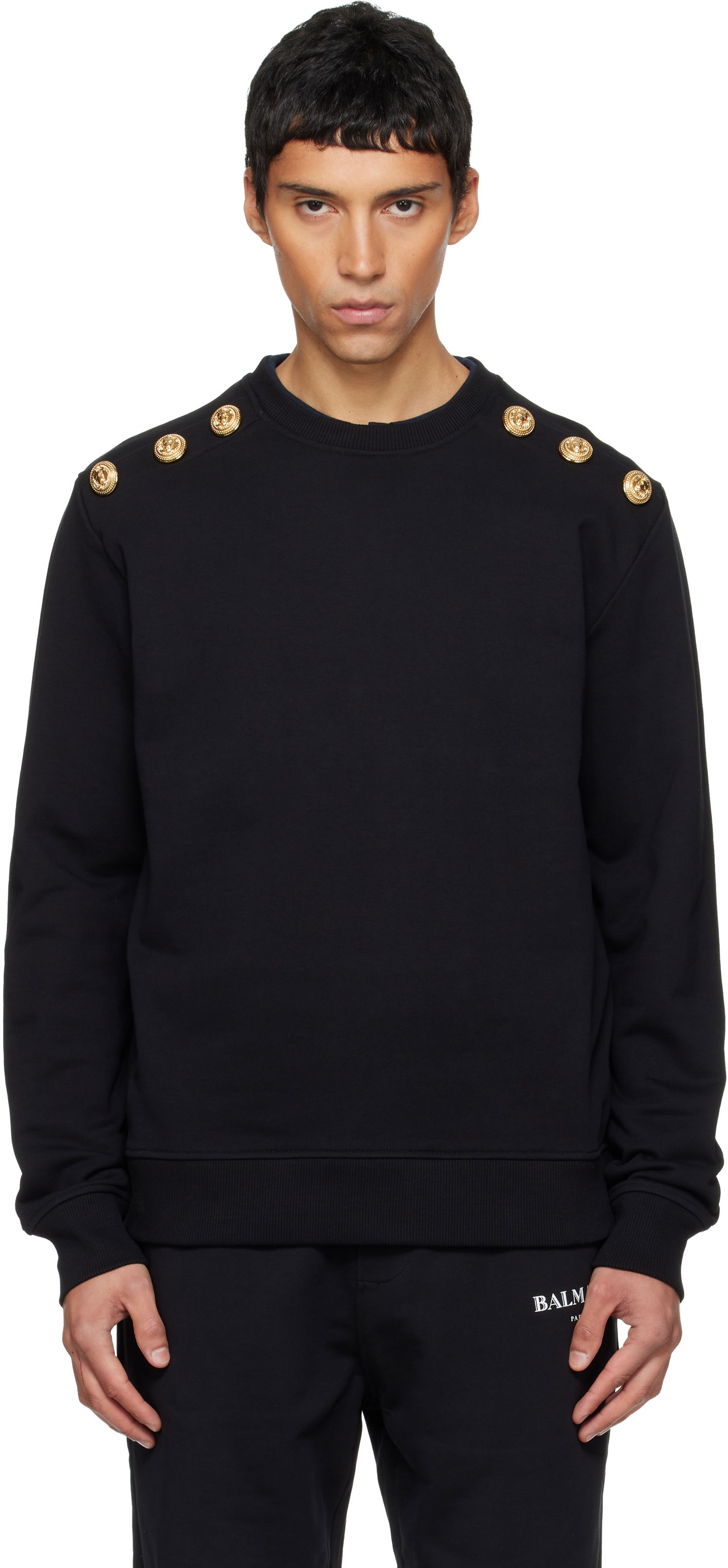 Pulover Balmain Chain Lion Buttons Sweatshirt Črna | FH1JS155JB13, 0