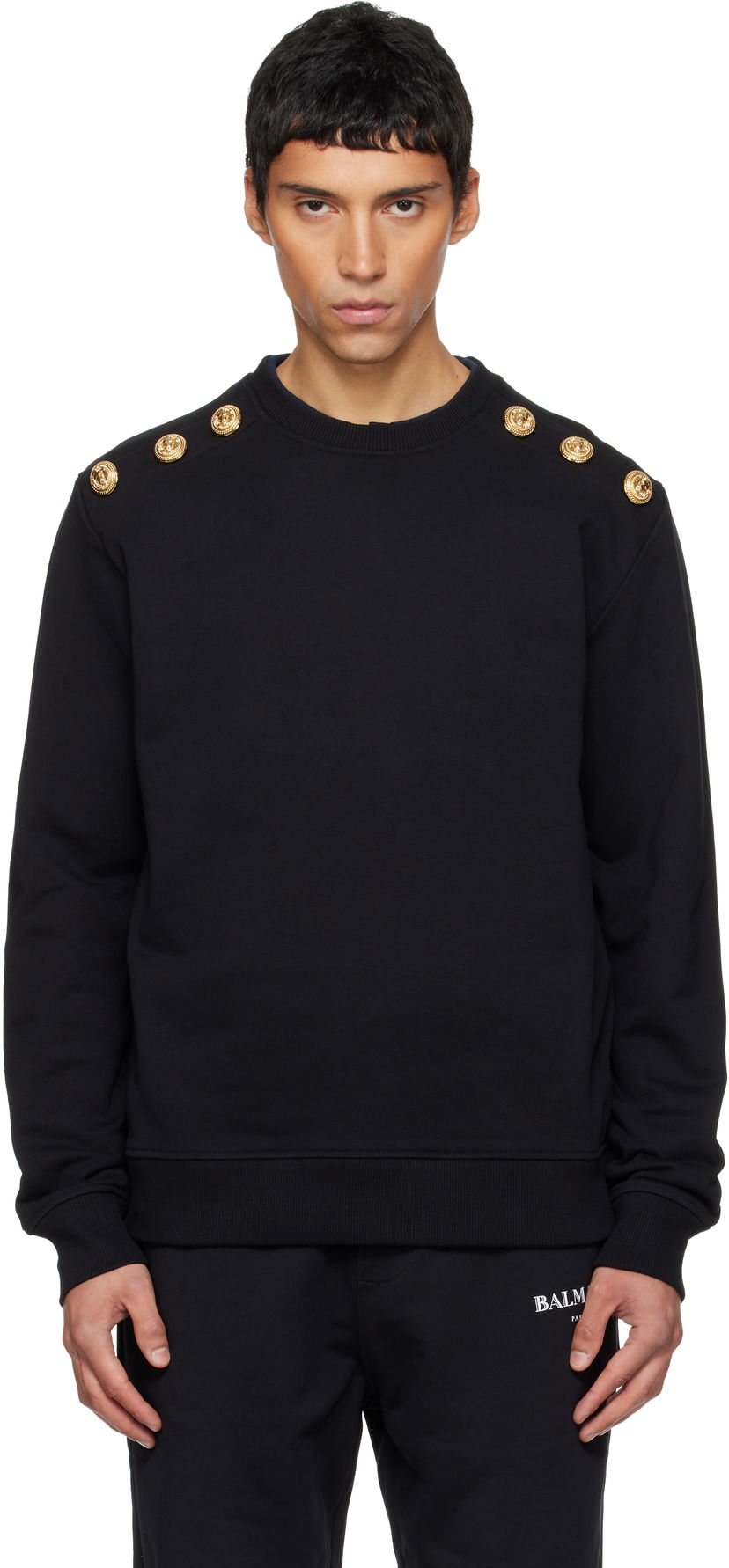 Pulover Balmain Chain Lion Buttons Sweatshirt Črna | FH1JS155JB13