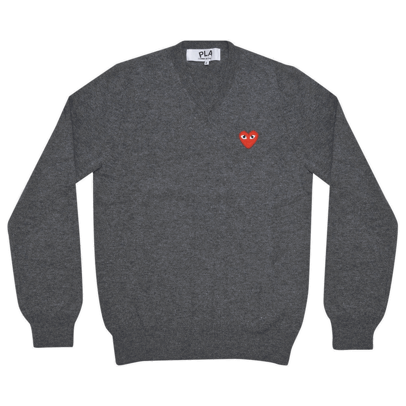 Pleteni pulover Comme des Garçons PLAY Heart Patch V-Neck Sweater Siva | AZ N002 051 3