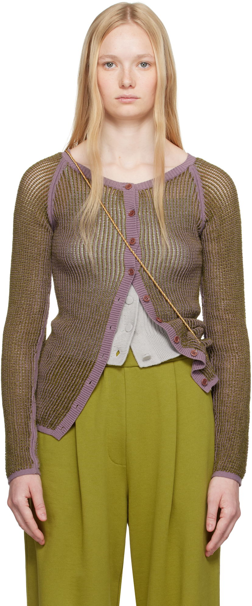 Pleteni pulover Dries Van Noten Dries Van Noten Open Knit Cardigan Lila | 251-011244-1709