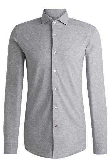 Srajce BOSS Slim-Fit Cotton-Piqué Jersey Shirt Siva | 50527675