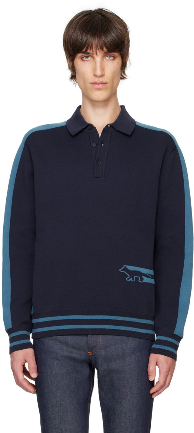 Polo majica MAISON KITSUNÉ Flash Fox Polo Modra | NM00203KM0327