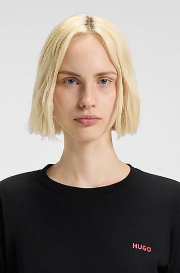 Pižame BOSS Stretch-cotton pyjama top with logo print Črna | 50555632, 1