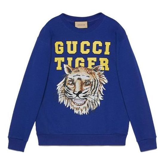 Pleteni pulover Gucci Gucci Tiger Cotton Sweatshirt Modra | 623245-XJD3T-4622