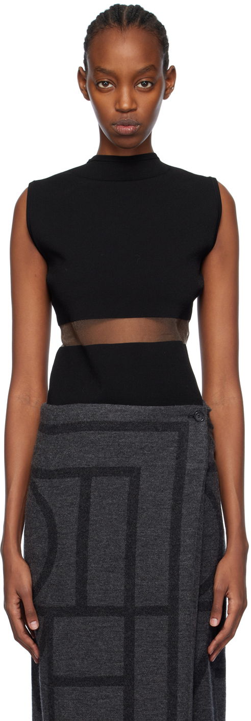 Obleke TOTEME TOTEME High-Neck Mesh-Paneled Top Črna | 241-WRT1068-YA0028