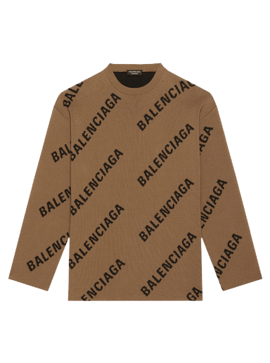 Pleteni pulover Balenciaga Allover Logo Crewneck Rjava | 657401 T3200 2900