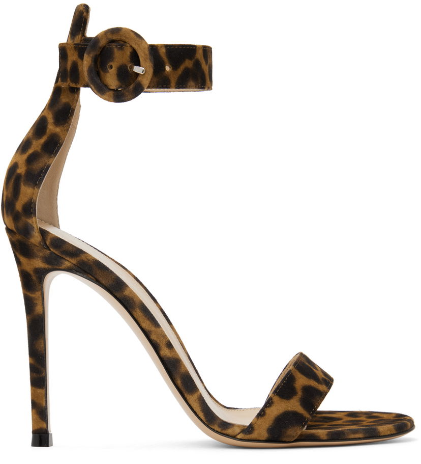 Nega čevljev Gianvito Rossi Gianvito Rossi Portofino Leopard-Print Suede Heeled Sandals Rjava | G61096.15RIC.CMD