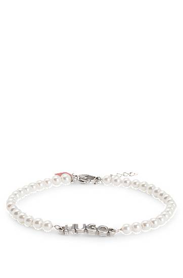 Zapestnica BOSS HUGO Pearl Bracelet with Logo Bela | 50544521