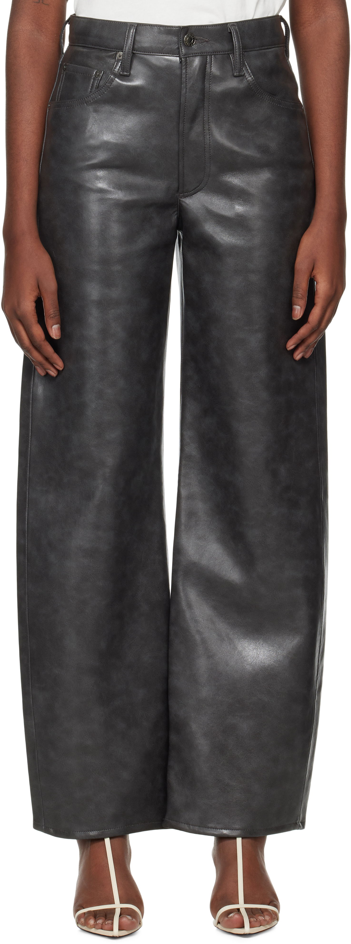 Hlače AGOLDE Low Curve Recycled Leather Pants Siva | A9231-1558, 0