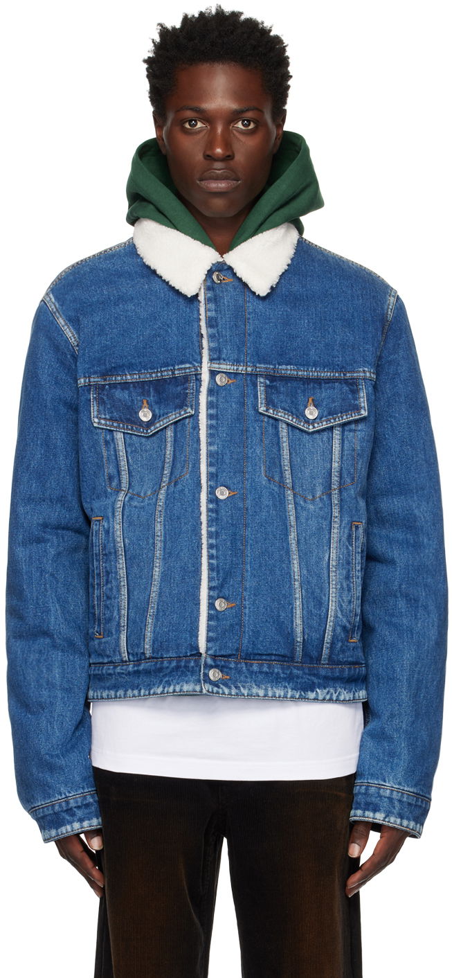Jakna We11done We11done Regular-Fit Sherpa Denim Jacket Modra | WD-DJ3-22-362-U-BL, 0