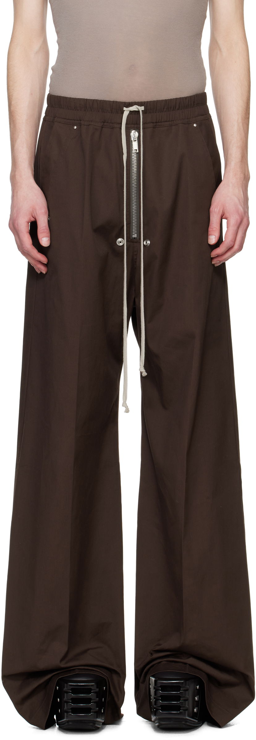 Hlače Rick Owens Rick Owens Hollywood Wide Bela Trousers Rjava | RU01E5366 TE