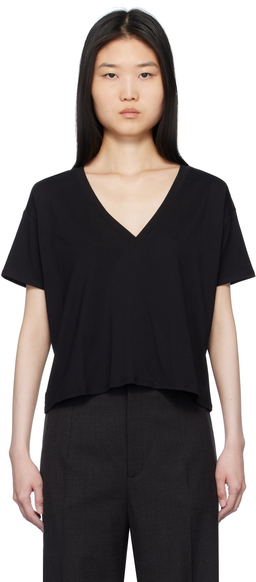 Majica Loulou de Saison Loulou de Saison Faaa V-Neck T-Shirt Črna | FAAA