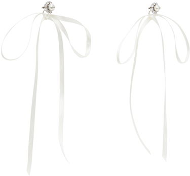 Uhani Simone Rocha Simone Rocha Double Ended Daisy Bow Ribbon Earrings Bela | ERG497 0906, 1