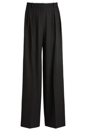Hlače BOSS Regular-Fit Pinstripe Stretch Trousers Črna | 50531003