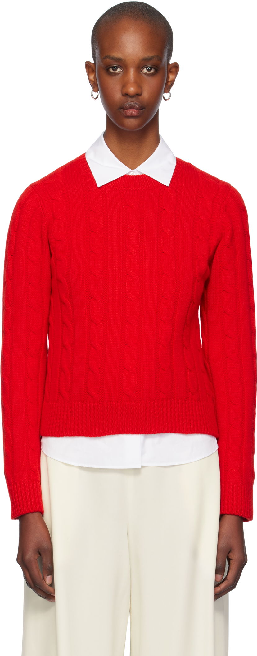 Pleteni pulover &Daughter Cable Crewneck Sweater Rdeča | F2304