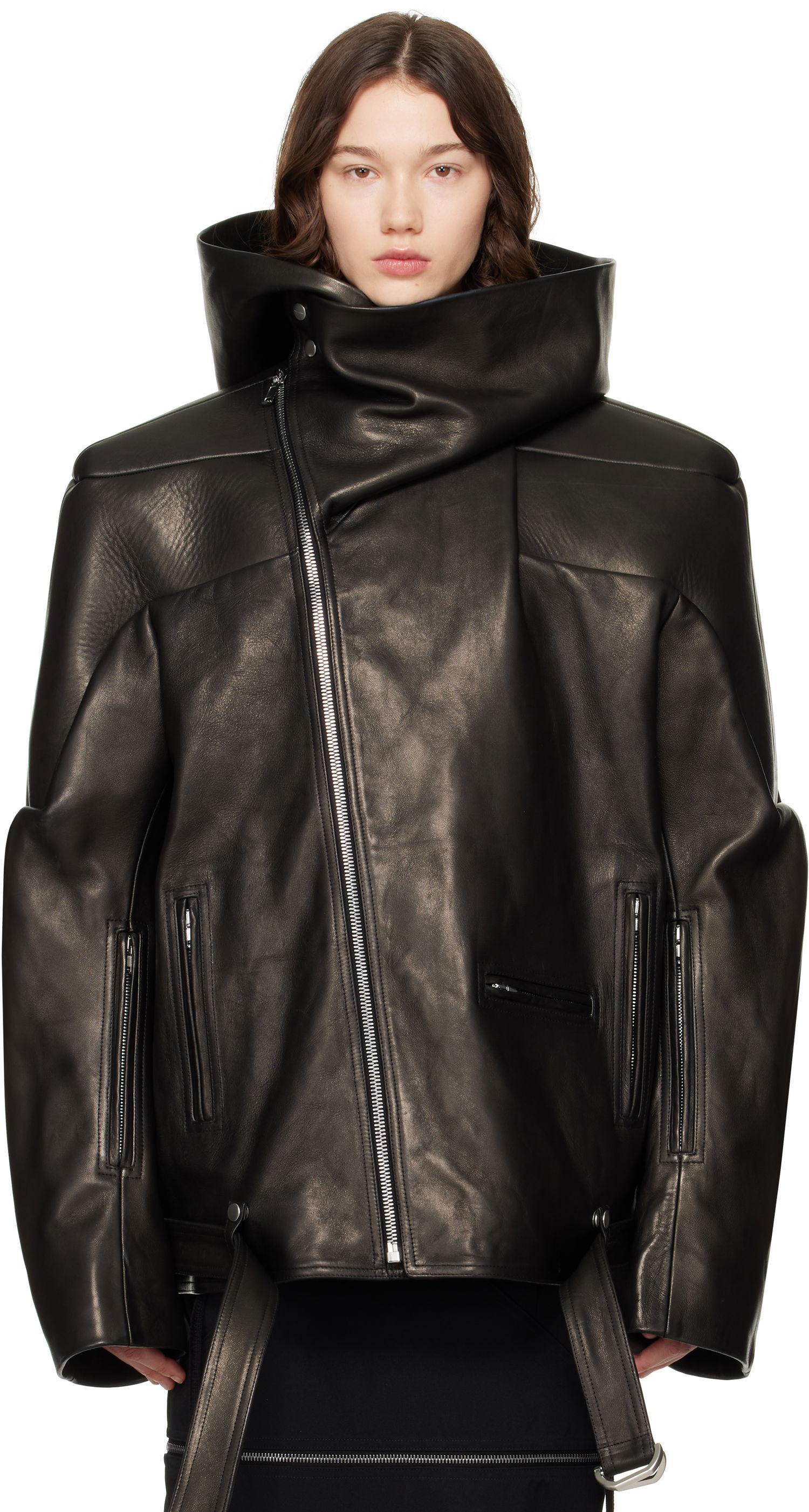 Jakna Rick Owens Rick Owens Hollywood Jumbo Stooges Cropped Leather Jacket Črna | RO01E7782 LNV, 0