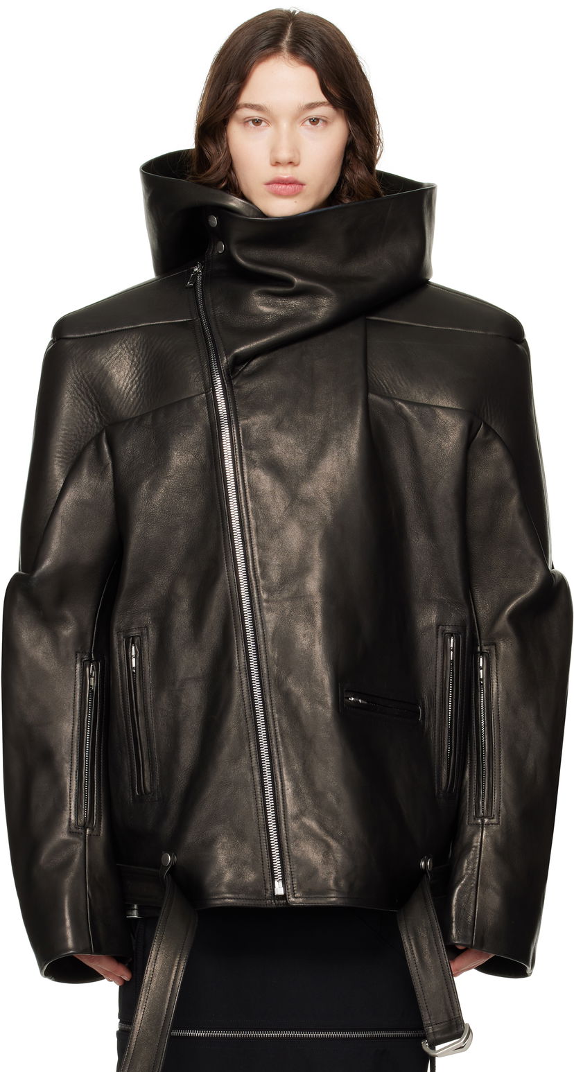 Jakna Rick Owens Rick Owens Hollywood Jumbo Stooges Cropped Leather Jacket Črna | RO01E7782 LNV
