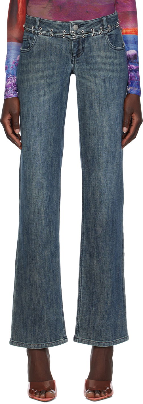 Kavbojke Miaou Miaou Marco Chain-Embellished Jeans Modra | 1033SD2DUR