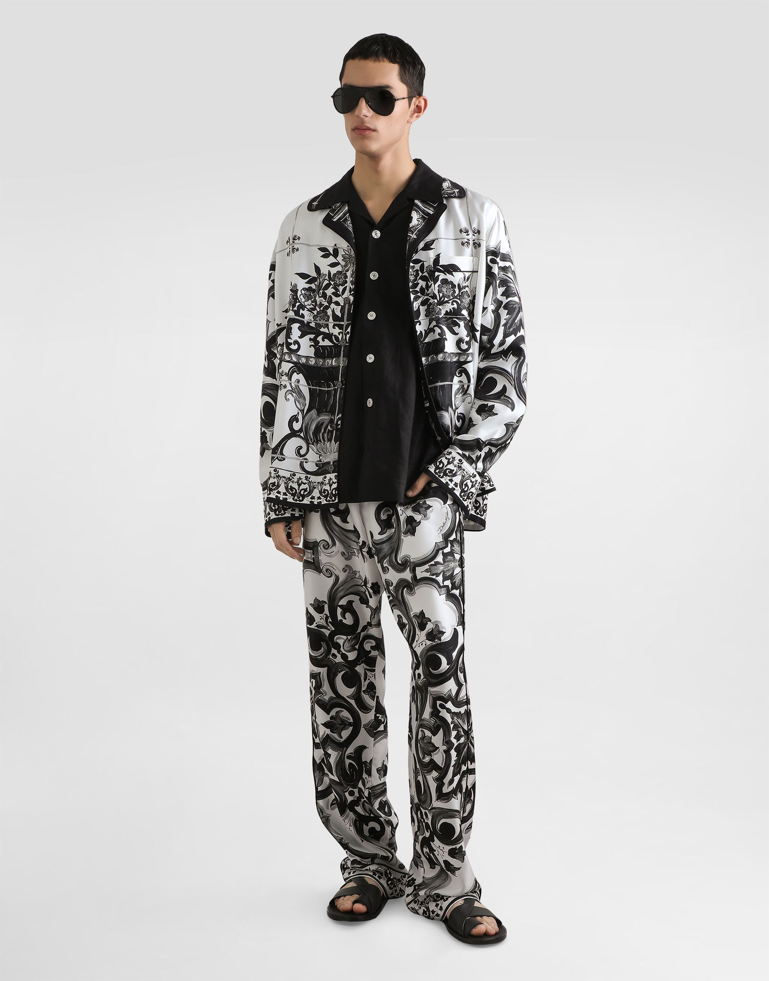 Hlače Dolce & Gabbana Dolce & Gabbana Majolica-Print Twill Trousers Bela | GVRMATHI1SVIN3TN, 1