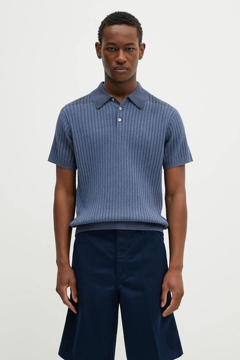 Polo majica Paul Smith Paul Smith Ribbed Knit Polo Shirt Modra | M1R.267Z.P02679