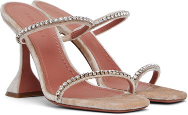 Modni dodatki Amina Muaddi Amina Muaddi Gilda Crystal-Embellished Velvet Heeled Sandals Bež | GILDA SLIPPER VELVET, 3