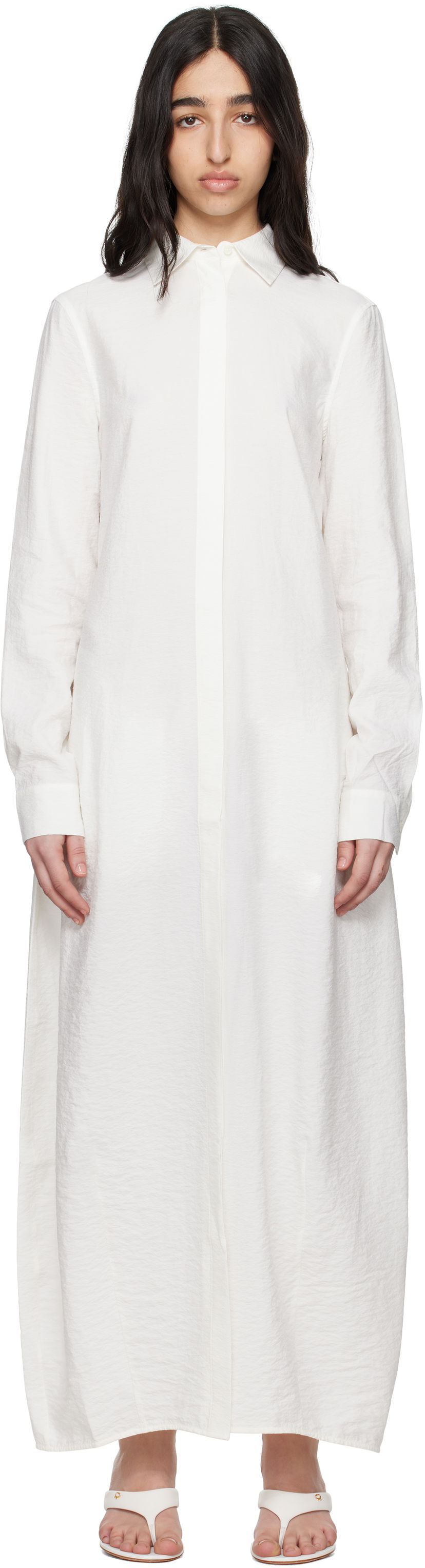 Obleke TOTEME TOTEME Parachute Shirt Maxi Dress Bela | 251-WRD4489-FB0368