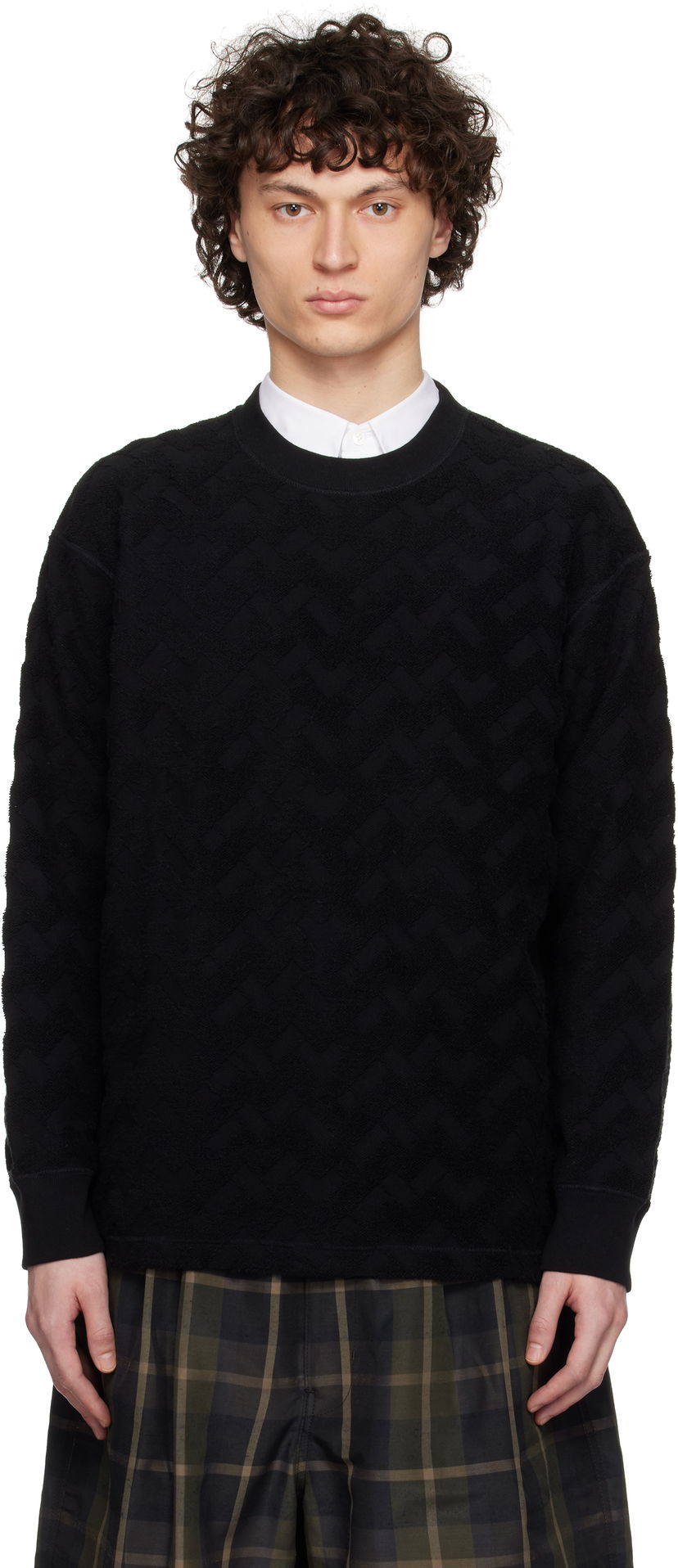 Pleteni pulover Comme des Garçons Homme Pilled Jacquard Check Pattern Sweatshirt Črna | HO-T013-051