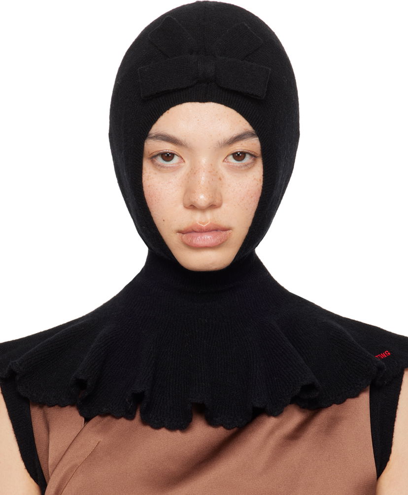 Klobuk SHUSHU/TONG SHUSHU/TONG Knit Cape Balaclava with Bow Črna | MWDDAC01 RTI068