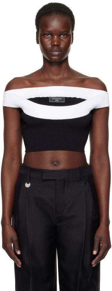 Pleteni pulover Balmain Balmain Two-Tone Knit Cropped Top Črna | EF1AA375KH82, 0