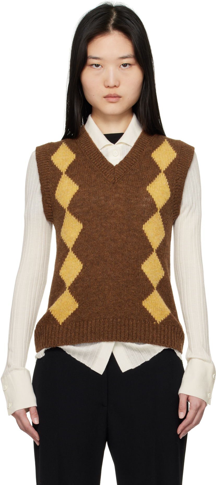 Pleteni pulover &Daughter &Daughter Shetland Argyle Vest Rjava | WLR2303