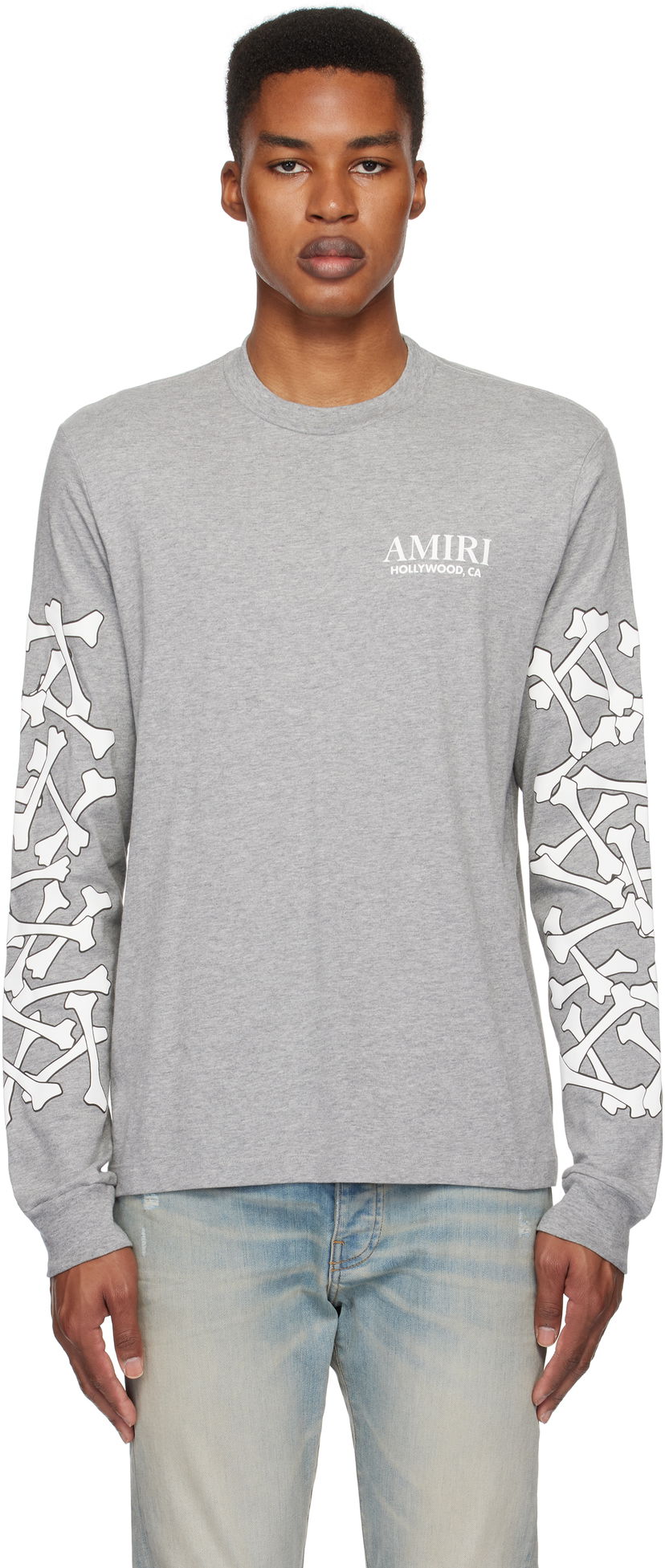 Majica AMIRI Stacked Bones Graphic Long Sleeve T-Shirt Siva | AMJYTE1076
