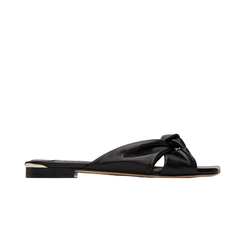 Superge in čevlji Jimmy Choo Black Leather Knotted Flat Sandals Črna | AVENUE FLAT NAP
