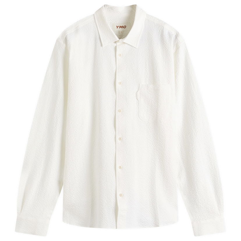 Srajce YMC Curtis Seersucker Shirt, Size Large Bela | P2AZI-10