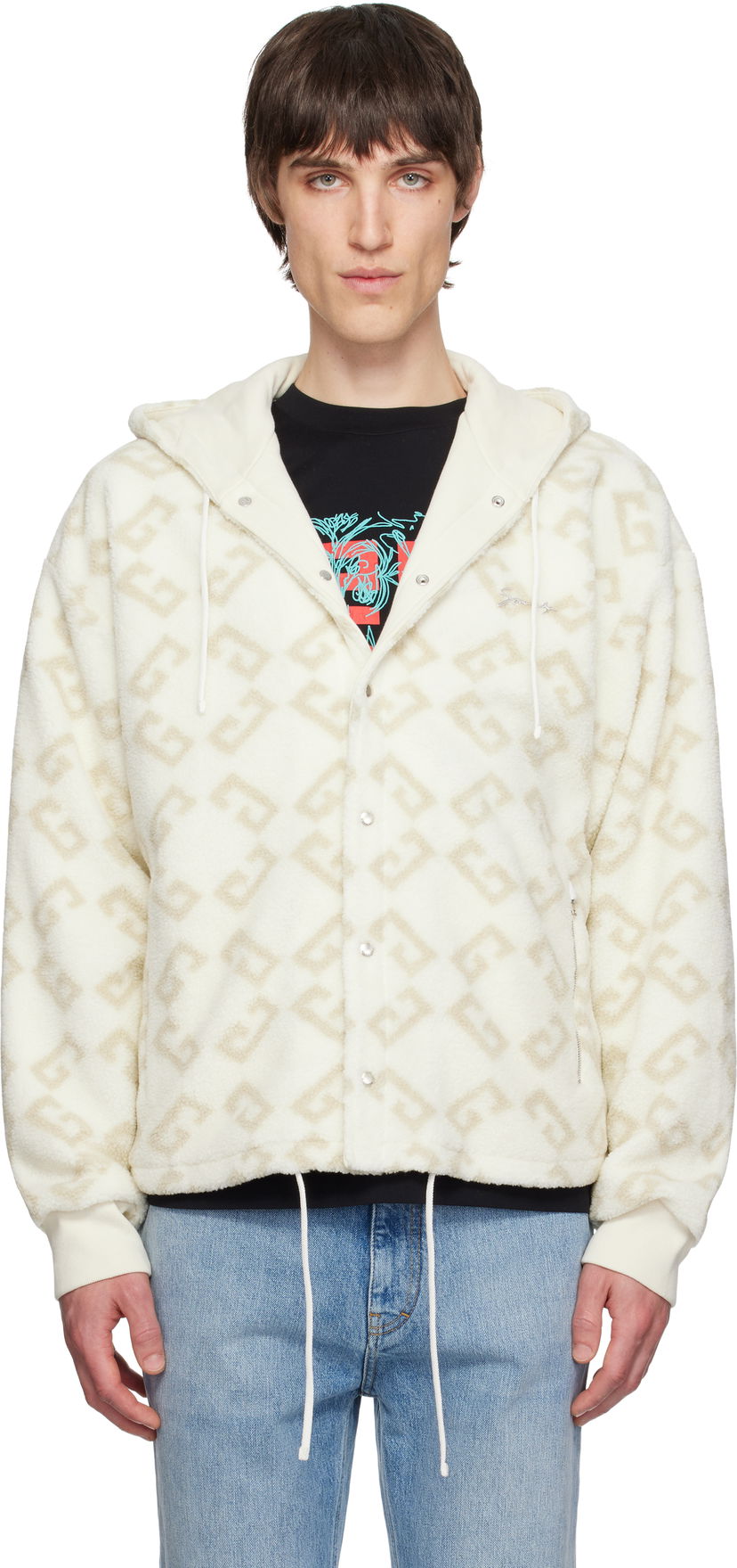 Pulover Givenchy Givenchy Monogram 72 Jacquard Fleece Hoodie Bela | BM01BV317L101