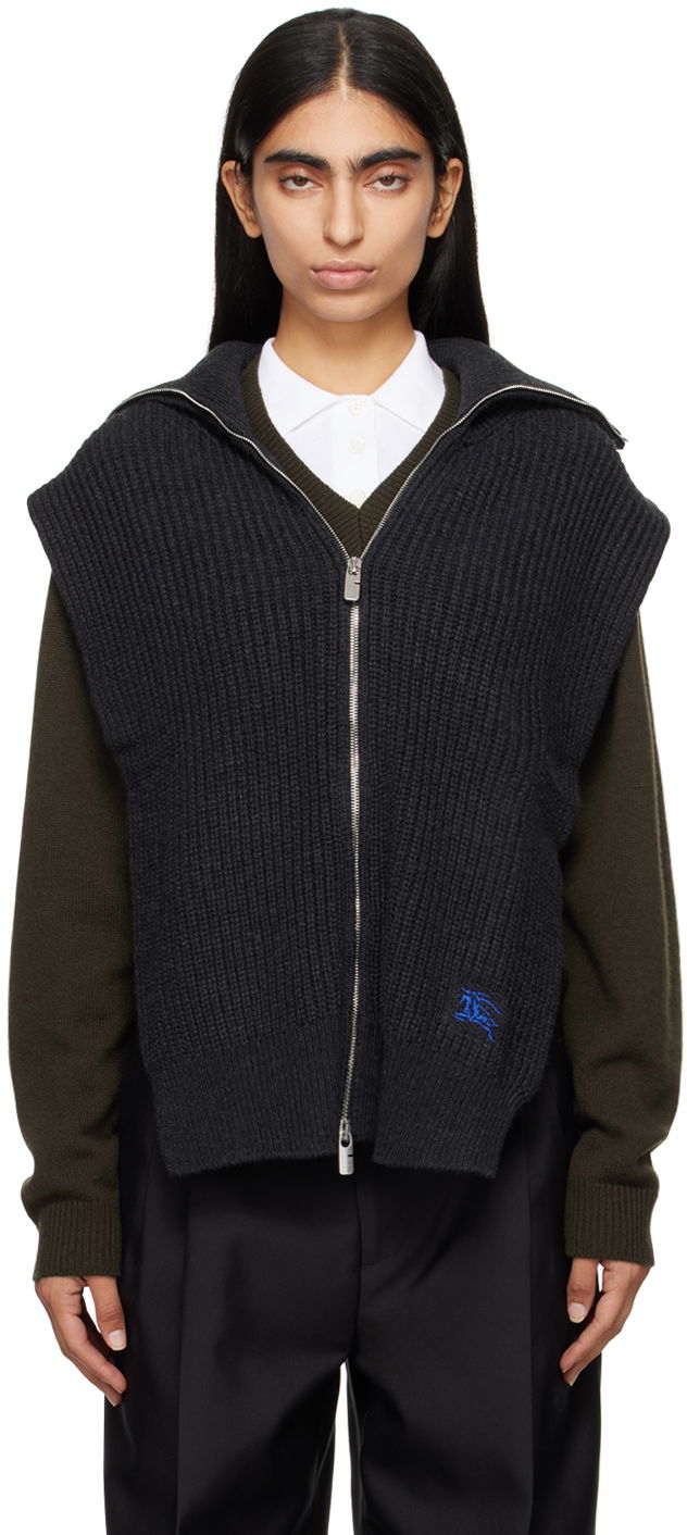 Pleteni pulover Burberry Cashmere Zip Vest Siva | 8093980