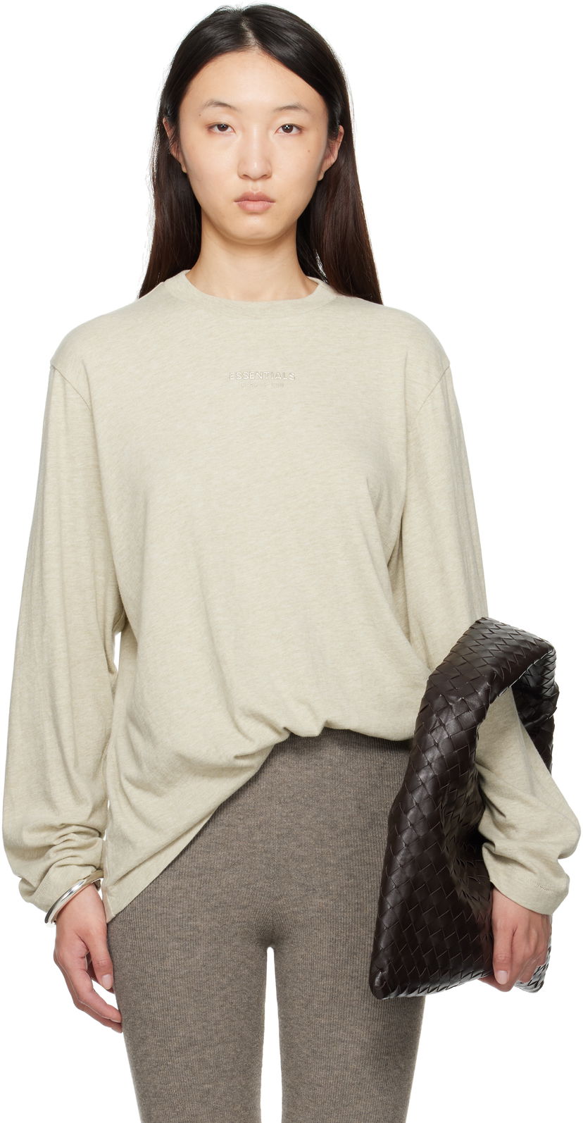 Majica Fear of God Fear of God ESSENTIALS Classic Fit Long Sleeve T-Shirt Bež | 125SP255882FW