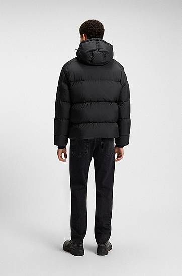 Puhovka BOSS Oversized-fit Hooded Puffer Jacket in Crinkle Ripstop Črna | 50543618, 1