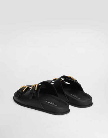 Modni dodatki Dolce & Gabbana Dolce & Gabbana Calfskin Double Buckle Slides Črna | CQ0632AS73880999, 2