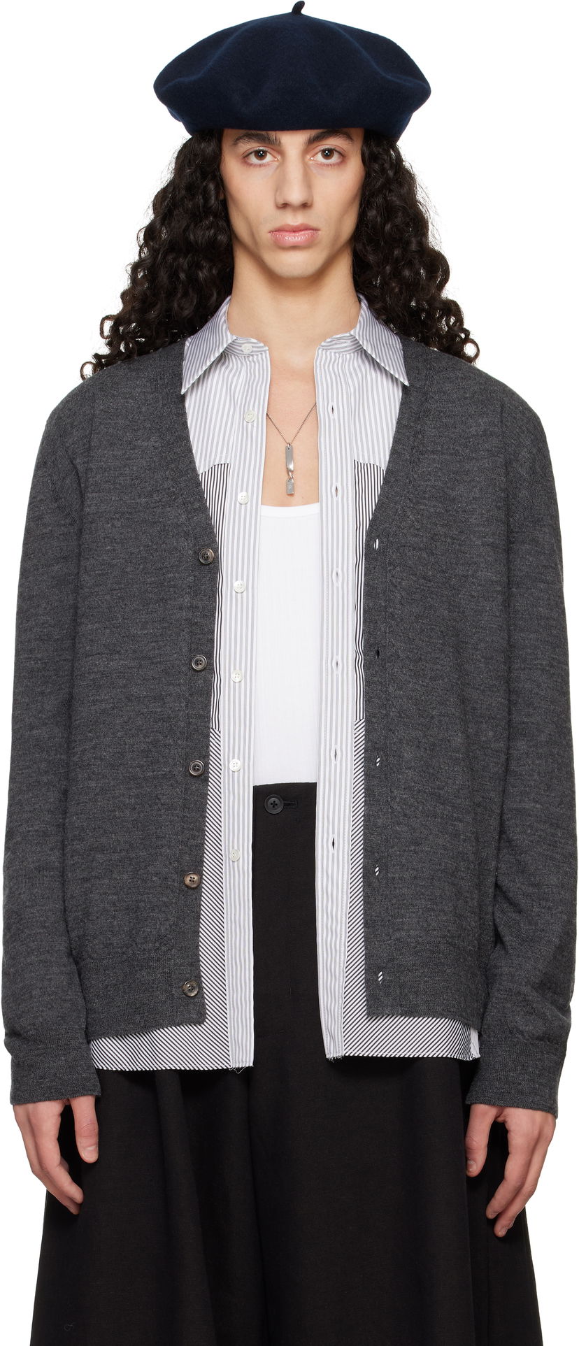 Pleteni pulover Maison Margiela Maison Margiela Cardigan Siva | S50HP0027 M13098