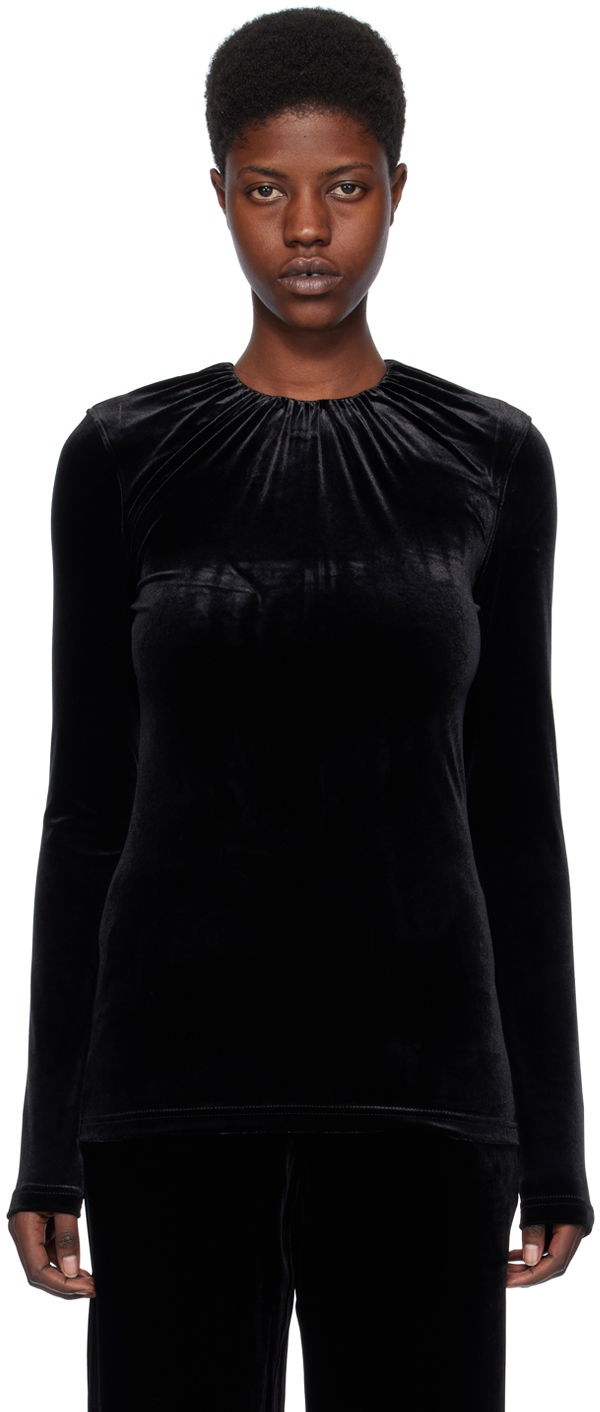 Majica TOTEME Gathered Long Sleeve T-Shirt Črna | 241-WRT1062-FB0078