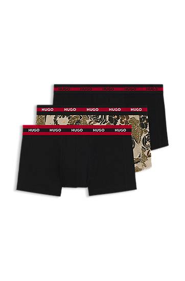 Boksarice BOSS HUGO Three-Pack of Stretch-Cotton Trunks with Logo Waistbands Črna | 50545668